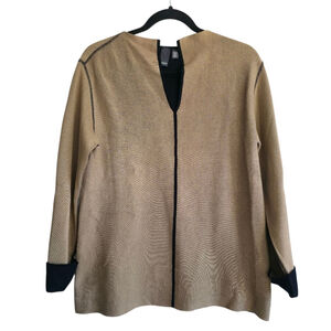 Shannon Passero Open Front Tunic Sweater Oversized Small Tan Black Trim Sz S